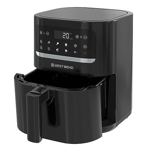 West Bend Compact Air Fryer 5-Quart Capacity with Digital Controls LCD Display and 10 Cooking Presets with Shake Reminder, Nonstick Frying Basket, 1500-Watts, Black