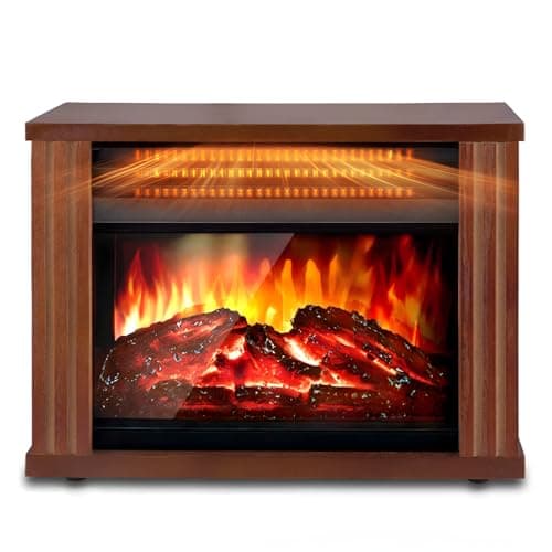 Small Electric Fireplace Heater, LifePlus Mini Wooden Space Tabletop Fireplace with 3D Realistic Flame Effect, Cool and Safe to Touch, Perfect for Study Bedroom Office, Overheating Protection, 1500W