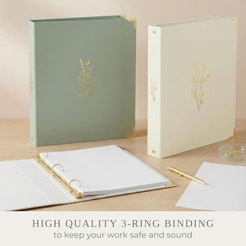 Aesthetic 3 Ring Binder Set of 2 - Sturdy 1 Inch Binder Fits Letter Sized Paper - A Cute Holder for Women or Men with Pocket Easily Organizes Your Paperwork for School, Office or Work 6