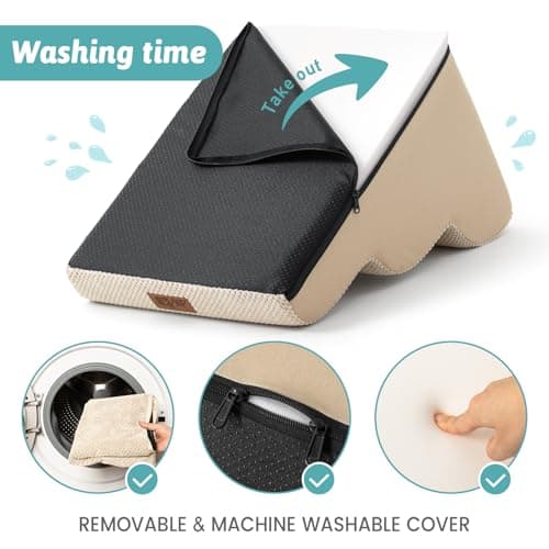 COZY KISS Dog Stairs for Small Dogs 15.7" H, Curved Dog Step for Puppy, Older Cat, Medium Pet Ramp for Sofa, Couch or Chair, Ladder with High Density Foam, 3 Step, 15.7x22.4x15.7 inch, Beige 5