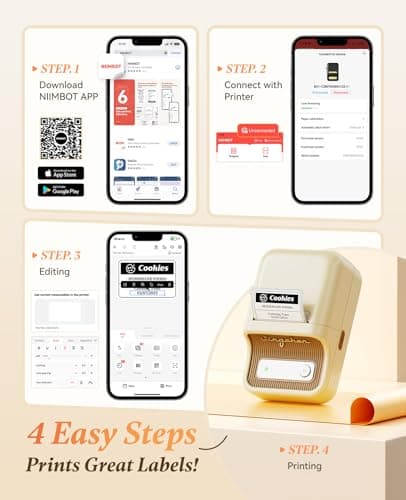 NIIMBOT B21 Label Maker, Thermal Label Printer, Portable Inkless Label Makers for Home/Office/Business, with 1 Pack 50x30mm White Label, Compatible with iOS & Android, (White) 8