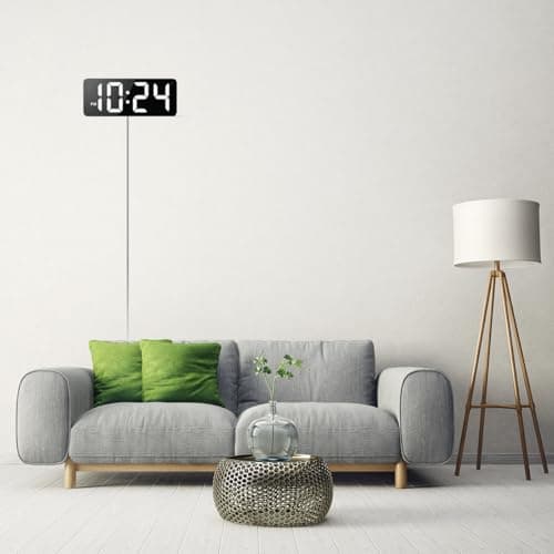 LED Digital Wall Clock with Large Display, Big Digits, Auto-Dimming, 12/24Hr Format, Modern Electric Small Silent Wall Clock for Living Room, Bedroom, Classroom, Farmhouse, Kitchen, Office - White 6