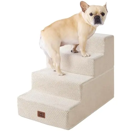 EHEYCIGA Dog Stairs for Bed 18" H, 4-Step Dog Steps for High Bed, Pet Steps for Small Dogs and Cats, Non-Slip Balanced Pet Ramp Indoor, Beige
