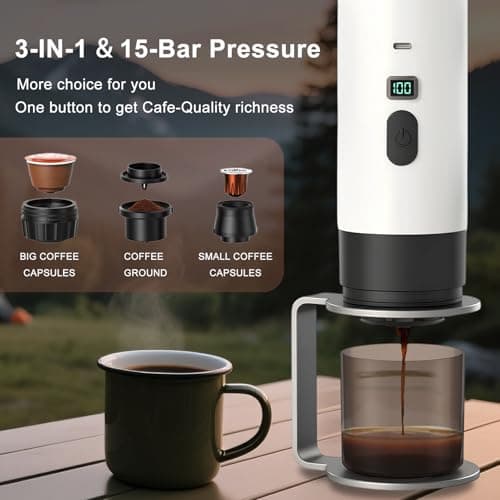Citrigrain Portable Espresso Maker, Hands-Free Travel Coffee Makers for Camping, Car Self-Heating Espresso Machine with USB-C, With Ground Coffee & NS Capsules for RV/Office/Hiking 5