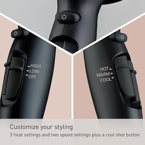 Panasonic Nanoe Salon Hair Dryer, Oscillating QuickDry Nozzle, Blow Dryer with Diffuser, Concentrator Attachments, 3 Speed Heat Settings for Styling and Healthy Hair - EH-ANA6HN (Black/ Pink Gold) 6