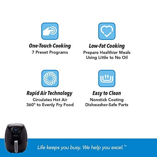 PowerXL Air Fryer 7 QT Maxx Classic, Extra Hot Air Fry, Cook, Crisp, Broil, Roast, Bake, High Gloss Finish, Nonstick, Black 6