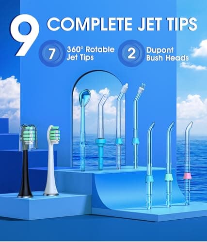 Electric Toothbrush and Water Flosser,600ML Oral Irrigator Water Flosser with 7 Jet Tips,10 Adjustable Pressure Settings,Sonic Electric Toothbrush with 2 Brush Heads,5 Modes(Black) 6