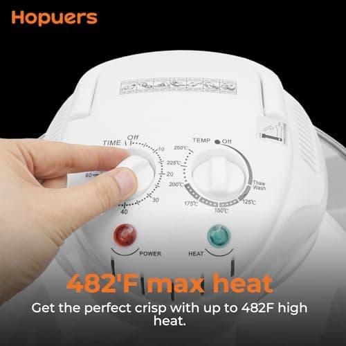 Hopuers 17L Turbo Air Fryer, Convection Oven, Oil-Less Electric Grill Roaster Bake Cooker, Portable Glass Air Fryer, Multifunction Cooker 360° Hot Air Fry/Roast, with Expansion Ring 4