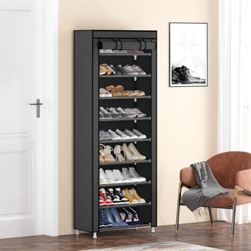 Calmootey 9 Tier Shoe Rack Organizer,Portable Shoe Shelf with Nonwoven Fabric Cover for Closet Hallway,Bedroom,Entryway,Grey 2