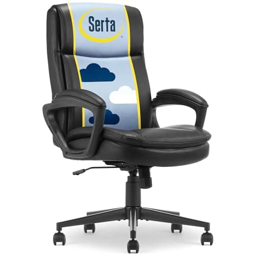 Serta Comfort Ergo Executive Office Chair, Ergonomic Mid-Back Design with Lumbar Support, Semi-Plush Double-Layer Seat Cushion, Padded Armrests, Swivel Metal Base, Bonded Leather, Black