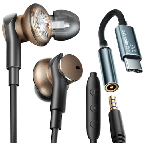 jechan Wired Earbud in Ear Headphones with Mic Noise-canceling,Deep bass Hi-Fi Noise Cancellation Earbuds Wired Immersive Bass Dual-Unit Earphones Compatible with iPhone 15 16 17 Android etc