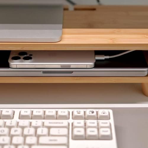 ROCDEER Bamboo Monitor Stand Riser with Drawer, Ergonomic Computer Riser for Desk with Cable Management & Storage Organizer, Wood Monitor Stand for Home Office 6