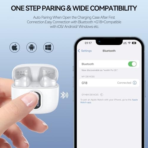 Wireless Earbuds Bluetooth 5.3 Headphones 42 Hrs Playtime with LED Display, Deep Bass Stereo and Noise Cancelling Bluetooth Ear Buds IPX7 Waterproof Wireless Ear Buds with Mic for iPhone Android White 5