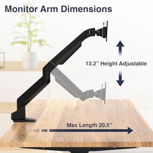 Desky Single Monitor Arm – VESA Mount 17"-32" Screen Full Motion Desk Clamp & Grommet Base – Adjustable Tilt, Swivel, Rotation – Matte Black 5
