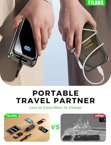 Portable Charger,50000mAh Power Bank Built-in Cable, 22.5W PD USB C In & Out Fast Charging, External Battery Pack with 6 Output & 2 Input, Travel Camping Essential for iPhone 17/16/15/14/13/12,Android 9