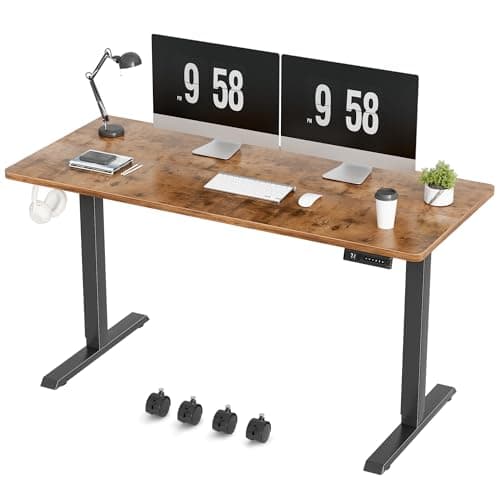 Furmax Electric Standing Desk, 55 x 24 Inches Height Adjustable Desk with Removable Casters, Home Office Computer Desk (Brown)