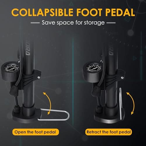 VOGORA Bike Pumps for Bicycle Tyres with Pressure Gauge, Portable with Presta & Schrader Valves, Bike Air Pump, Foot Pump for Tires, Inflatables & Balls 4