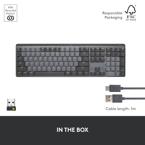 Logitech MX Mechanical Wireless Illuminated Performance Keyboard, Tactile Quiet Switches, Backlit Keys, Bluetooth, USB-C, macOS, Windows, Linux, iOS, Android, Metal, ‎Graphite 13
