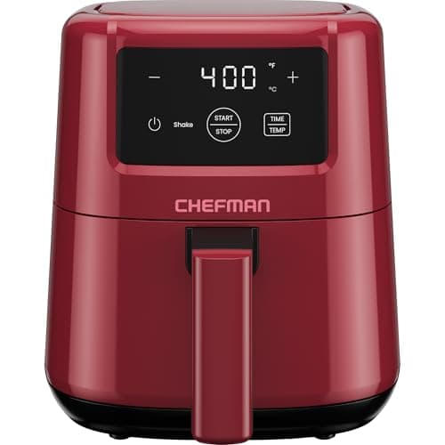 CHEFMAN 2 Qt Mini Air Fryer – Digital Space-Saving Compact Air Fryer with Nonstick and Dishwasher Safe Basket, Quick & Easy Meals in Minutes, Features Digital Timer and Shake Reminder – Red