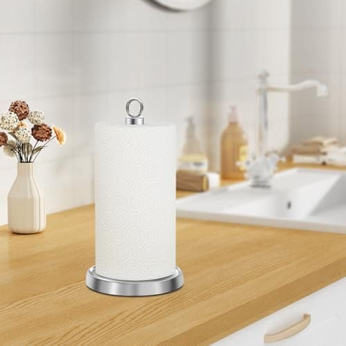 Paper Towel Holder Countertop, Stainless Steel, Weighted Base, Paper Towel Stand Holder for Kitchen Bathroom Farmhouse Essentials Decor Accessories, Silver 6