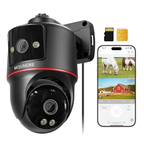 MOJUMORE 4G LTE Cellular Security Camera, No WiFi Security Camera, Plug-in Dual Lens Security Cameras Outdoor, Auto-Tracking/Push Notification, 360° Live View, Color Night Vision, Built-in SIM Card