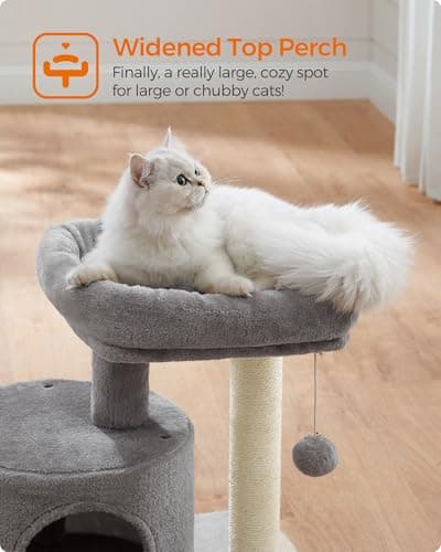 Feandrea Cat Tree, Small Cat Tower with Sisal Scratching Post, Plush Condo with Padded Perch, for Small Spaces, Kittens, Light Gray UPCT50W 6