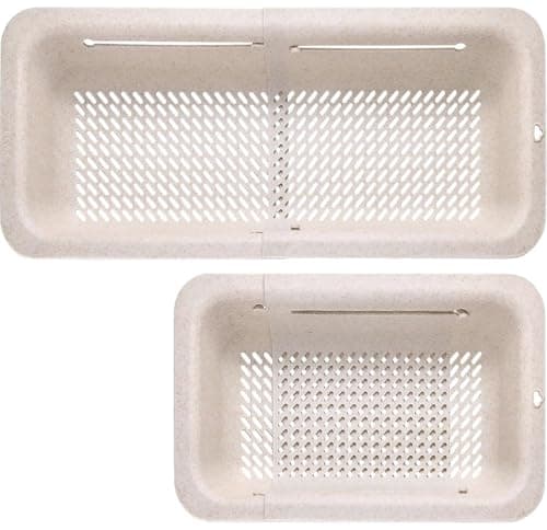 LASSHSWA Collapsible Colander for Kitchen, Over the Sink Strainer Basket for Kitchen, Fruit Pasta Food Strainer Expandable Plastic Colander BPA Free (Straw)