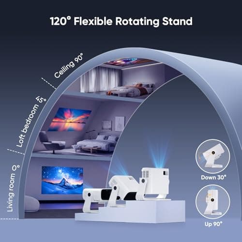 Wielio Smart Projector with WiFi 6 and Bluetooth - 4K Support 350Ansi Portable Bedroom Mini Projector Native 1080P , 2026 New Auto Keystone & Zoom Home Theater Cinema Movie Proyector, 120° Stand 7