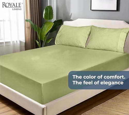 Royale Linens 100% Organic Cotton Fitted Sheet - Percale Weave - Super Soft Deep Pocket Bottom Sheets - Sage Green Elastic Sheet Queen Size - Queen Fitted Sheets Only - (60"x80"+15", Sage Green) 9