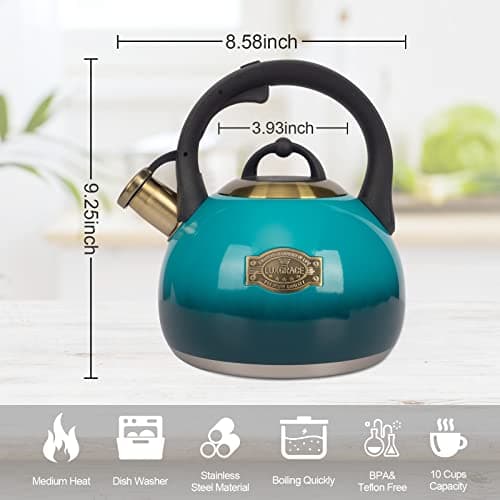 Tea Kettle Stovetop Whistling Kettle Teapot, Food Grade Stainless Steel Teakettle for Stove Top with Heat Proof Ergonomic Handle, 3.1 Quart Tea Pot 6