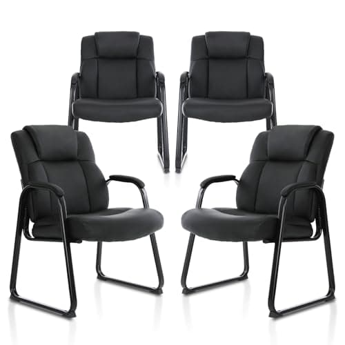 CLATINA Big & Tall 500 lb. Guest Chair, Leather Reception Chairs with Sled Base and Padded Arm Rest for Waiting Room Office Home and Meeting Conference-Black (4 Pack)