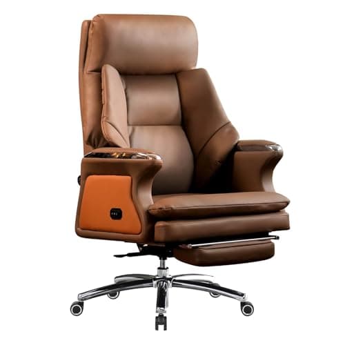 Kinnls Winston Leather Massage Classic Luxury Office Chair with Heated Ventilation, Ergonomic Big and Tall Executive Desk Recliner Chair with Foot Rest, Adjustable Tilk Angle Backrest (Brown)