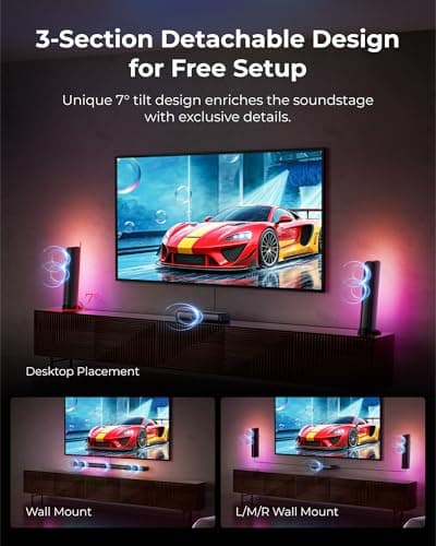 ULTIMEA 7.1ch Virtual Surround Sound Bar, Sound Bar for Smart TV with 2 Surround Speakers, Surround Sound System for TV with RGB, 6.5" Subwoofer, Peak Power 410W, App, HDMI/OPT/AUX/BT Apollo S70 Ultra 8