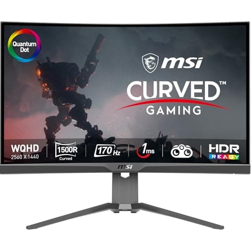 msi MAG275CQRF QD, 27" Gaming Monitor, 2560 x 1440 (QHD) Rapid VA with Quantum Dot, 1 ms, 170Hz, FreeSync Premium, HDR Ready, 1000R, HDMI, DisplayPort, Tilt and Height Adjustable, Black