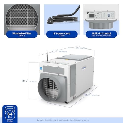 AprilAire E100W Wi-Fi Dehumidifier – 100 PPD for Crawl Spaces, Basements, Whole Houses up to 5,500 Sq. Ft., Part of the AprilAire Healthy Air System 14