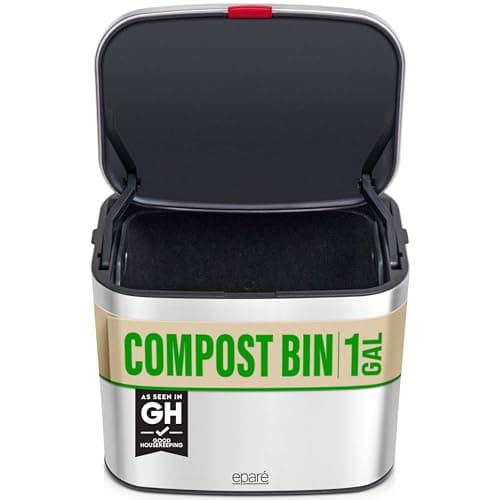 Eparé Compost Bin Kitchen Countertop - 1 Gal Odorless Stainless Steel Compost Bin - Small Indoor Food & Waste Counter Top Trash Bin