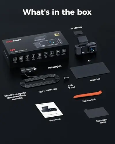 COOLCRAZY 4K Dash Cam Front, Built-in WiFi GPS, Dash Camera for Cars, 3.2" IPS Screen Dashcam with App Control, Free 32G Card, 170°Wide Angle, 24H Parking Mode, WDR, Night Vision, G-Sensor 8