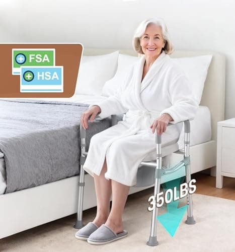 SOUNDFUSE Bedside Commode Chair with Padded Seat and Backrest, Aluminum Dual-Crossbar, Height Adjustable, Portable Toilet for Seniors and Adults, Potty Bucket and Splash Guard, 350 lbs Weight Capacity 8