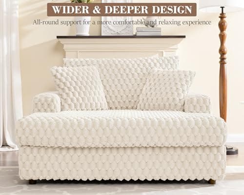 Brick Attic Chaise Lounge Chair Indoor: 53'' Comfy Oversized Reading Chair Fluffy Plush Cozy Couch Sofa Bed with Armrests and Pillows - Chaise Large Modern Sleeper Sofa for Living Room,Bedroom White 5