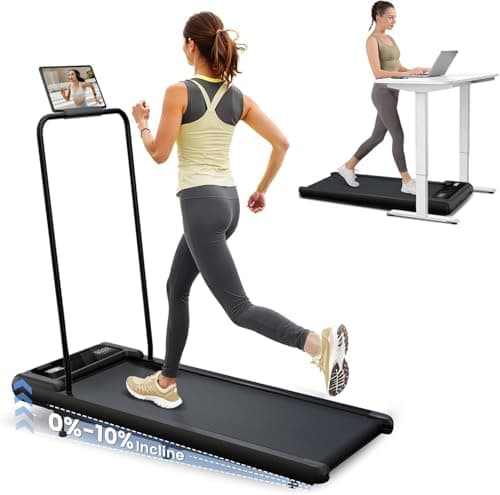 Canisflax Walking Pad Treadmill with 10% Incline, 2.5HP Under Desk Treadmill 450LBS Capacity LED Display, 4 in 1 Portable Small Treadmills with Handle Bar for Home Office Black