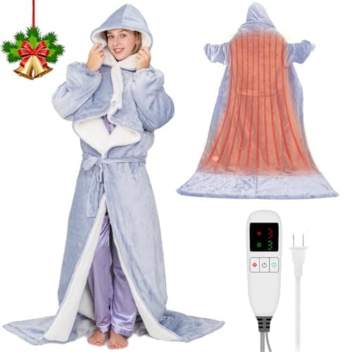 opclzs Electric Heated Blankets Hoodie for Women with Removable FootPocket,Wearable Heated Blanket Throw with Sleeves Heated Robe Flannel&Sherpa Heating Wrap Poncho Shawl with 9 Temp 50"x80"