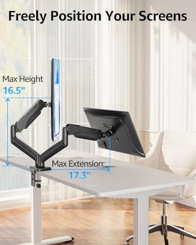 MOUNTUP Dual Monitor Stand for Desk, Monitor Arms for 2 Monitors 32 27 24 22 Inches, Height Adjustable Double Monitor Mount, VESA Mount with C-Clamp & Grommet Base, Holds 4.4-17.6lbs 5
