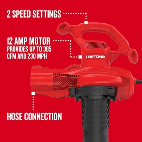 CRAFTSMAN Leaf Blower, Leaf Vacuum and Mulcher, 3-in-1 Backpack Blower, Up to 230 MPH, 12 Amp, Corded Electric (CMEBL700) 6