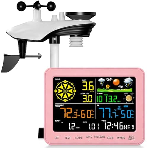 Govanli Weather Station Wireless Indoor Outdoor with 9-in-1 Sensor & LCD Display, Weather Station with Rain Gauge and Wind Speed/Direction, Moon Phase, Forcast, Temperature, Pressure, Humidity, Alarm