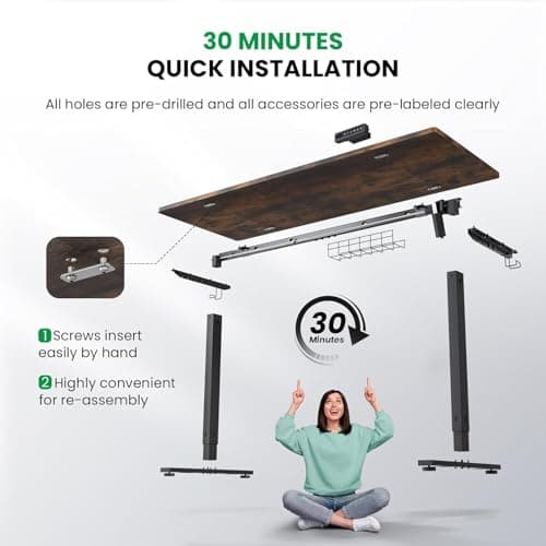 SIAGO Electric Standing Desk Adjustable - 48 x 24 Inch Sit Stand up Desk with Cable Management - 3 Memory Preset Adjustable Height Table 9