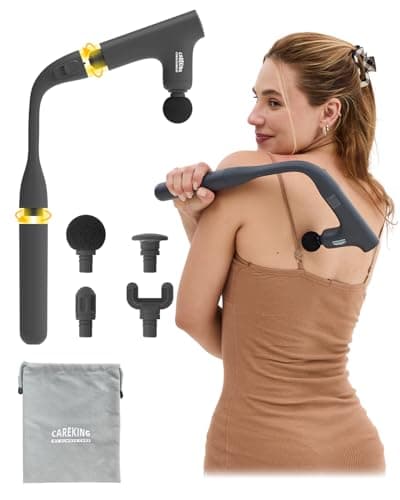 CAREKING WE ALWAYS CARE 3-in-1 Massage Gun Deep Tissue with Extended Handle，Back Massager for Pain Relief, Portable Percussion Muscle Massager for Shoulder, Thigh, Waist & Neck (Grey)