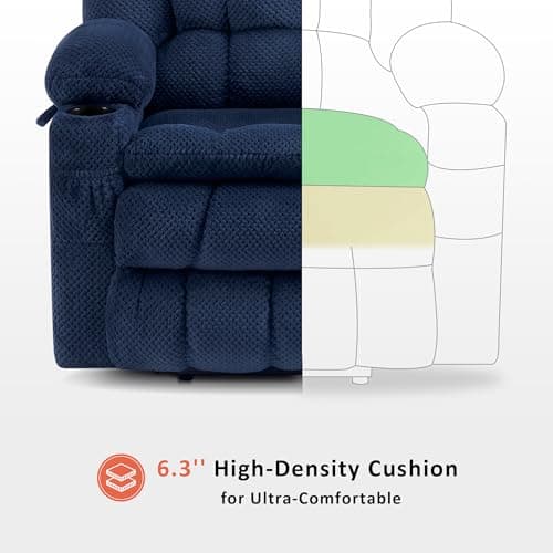 MCombo Dual Motor Power Lift Recliner Chair with Massage and Heat for Elderly People, Infinite Position, USB Ports, Cup Holders, Fabric 7890 (Medium-Regular, Navy Blue) 7