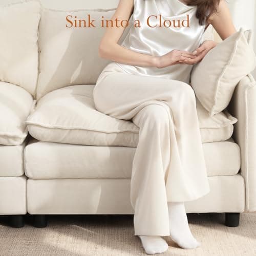 Vesgantti 108" Modular Sectional Sofa, Comfy Cloud Couch with Movable Ottoman Deep Seat Chenille L Shaped Modular Sofa, Sectional Couches for Living Room, Bedroom and Apartment, Beige 5