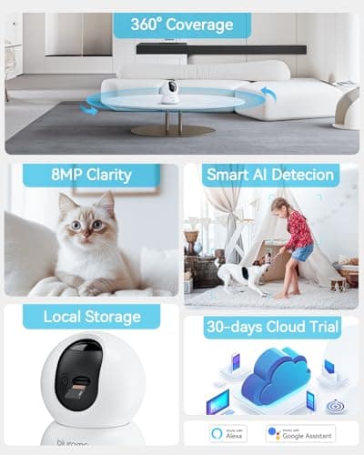 blurams Cameras for Home Security, 2K Pet Camera with Phone App, 360° PTZ Indoor Cameras, 2-Way Talk, Motion Tracking, Color/IR Night Vision, Compatible with Alexa, 8MP, Wi-Fi 6 9