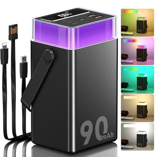 Feidyns 90000mAh Portable Charger Power Bank with 35W PD Fast Charging, 6 Ports & Built-in Cables, RGB Mood Light(12 Modes) &LED Camping Flashlight for Indoor/Outdoor Camping Home Travel Emergency